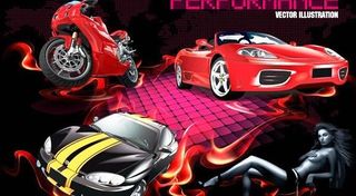 逼真汽车摩托车和美女矢量素材