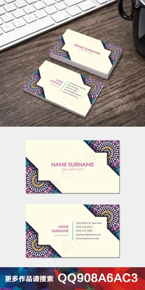 复古手绘水彩花纹民族名片卡片设计9...