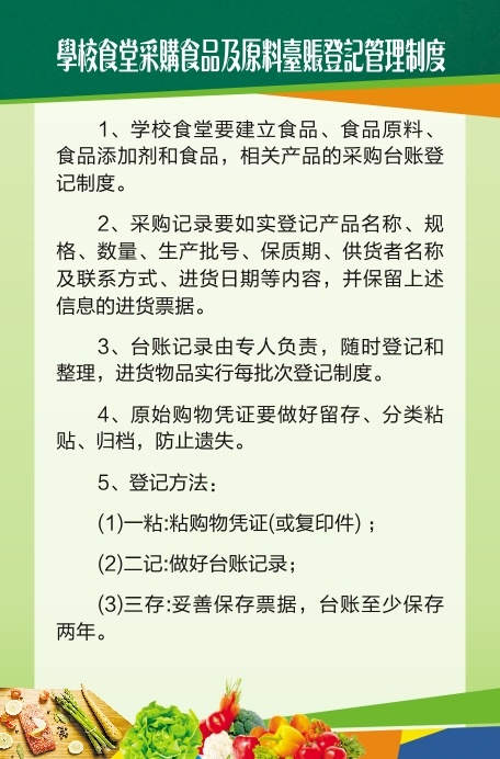 学校食堂采购食品及原料台账登记管理制度cdr矢量模版下载