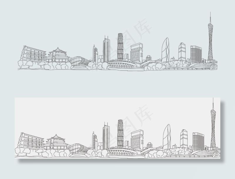 羊城八景素描图片