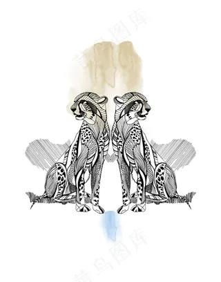 狮子抽象黑白插画