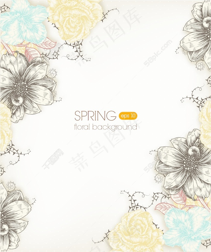 春天开花的花卉背景矢量插画