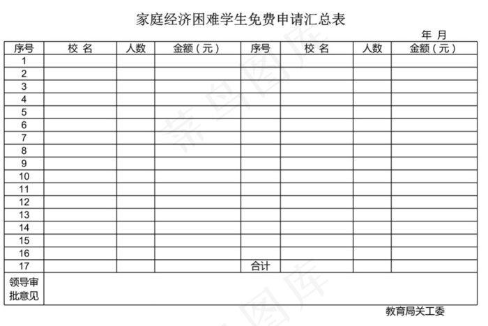 家庭经济困难学生免费申请汇总表