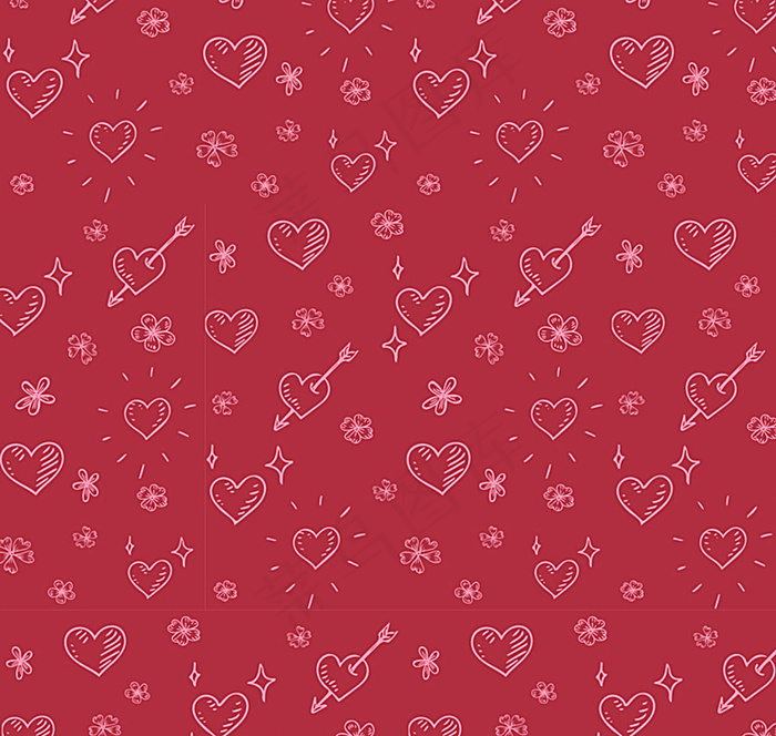 红色手绘爱心 无缝背景图片