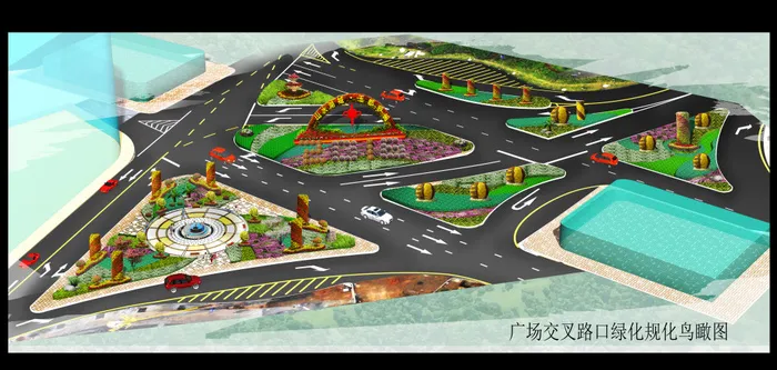广场环岛绿化景观鸟瞰图(6912X3289(DPI:200))psd模版下载