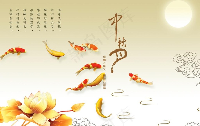 中秋月荷花鲤鱼图片