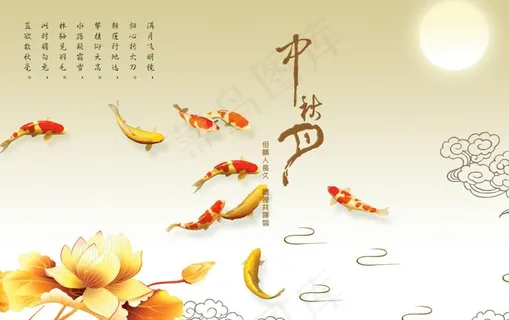 中秋月荷花鲤鱼图片 中秋月荷花鲤鱼图片