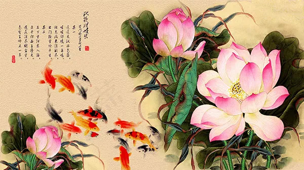 水墨中国风荷花背景图片PSD分层素...