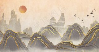 红黑镶金中国传统意境山川背景