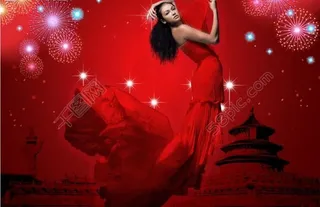 红衣中华美女图片