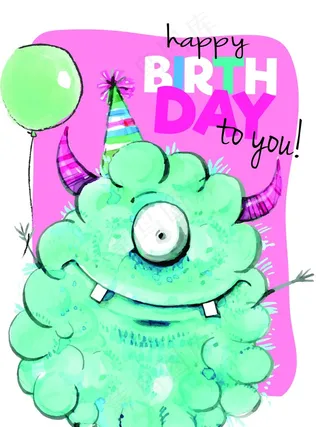 绿色卡通怪兽生日海报