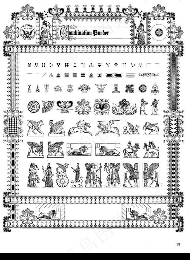 欧式黑白线描贵族神话人物与花纹ai矢量模版下载