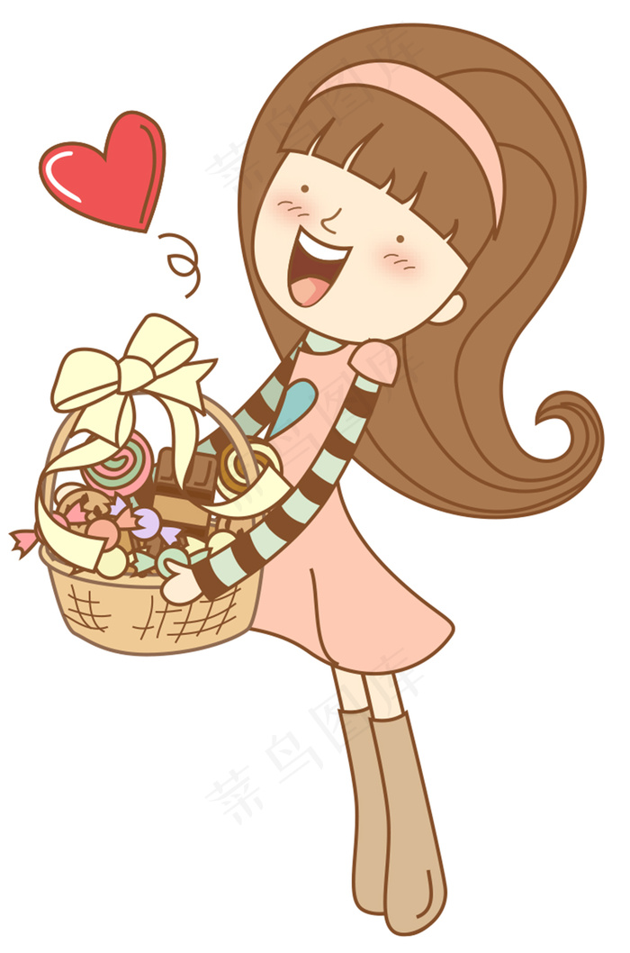 卡通手捧花篮的儿童
