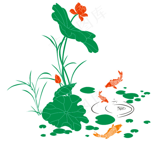 池塘荷花小鱼戏水图片