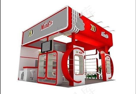 红色背景展会特装3Dmax模型