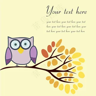 猫头鹰在为您的文本的一个秋天的分支