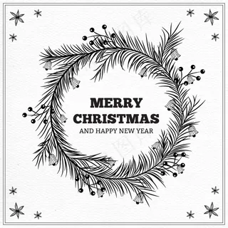 带手绘树叶的圣诞新年背景