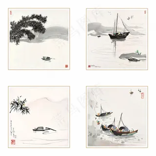 吴冠中国画小船系列
