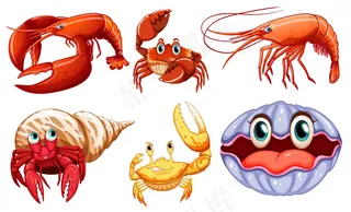 可爱卡通鱼虾矢量素材