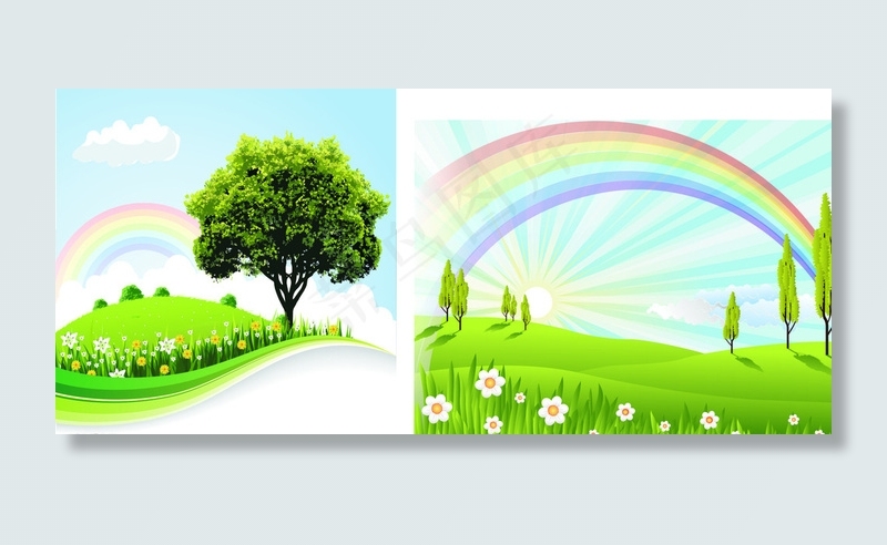 卡通春天彩虹背景图片