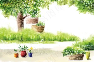 阳光灿烂的森林水彩画PSD素材