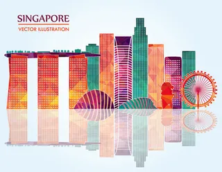 炫彩几何城市剪影矢量素材