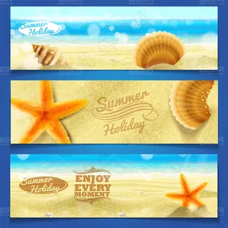 时尚海滩沙滩条幅设计矢量素材
