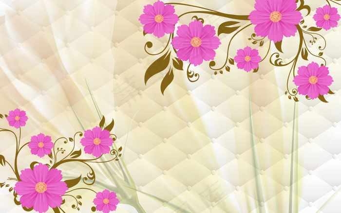 粉红色花朵软包3D电视背景墙(9071X5669(DPI:72))psd模版下载