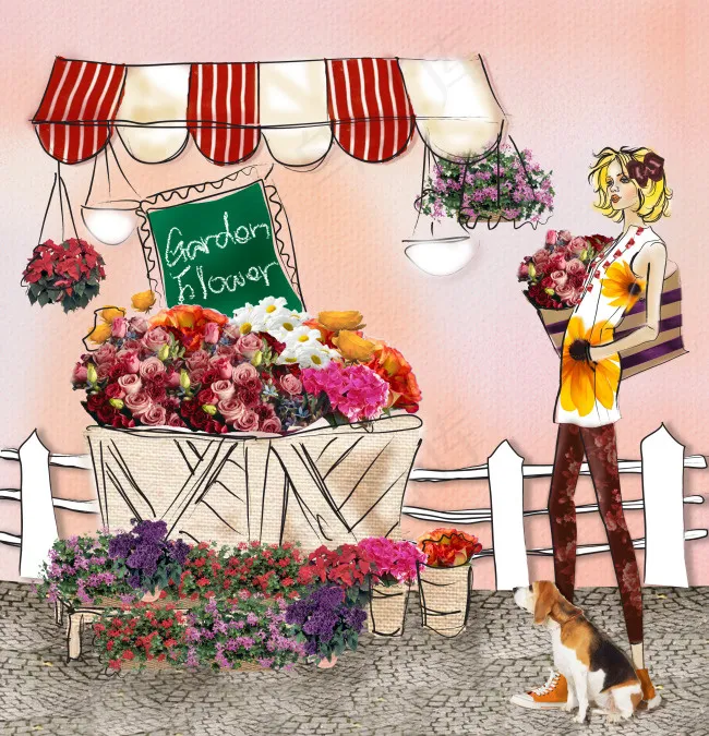 美女与鲜花(2694X2798(DPI:300))psd模版下载