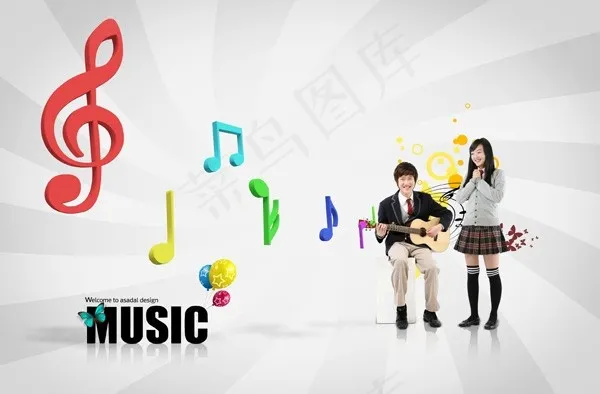 玩音乐的学生图片素材（psd分层）