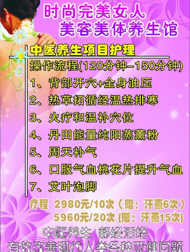 中医美容价目表图片cdr矢量模版下载