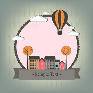 卡通房子与热气球