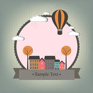 卡通房子与热气球