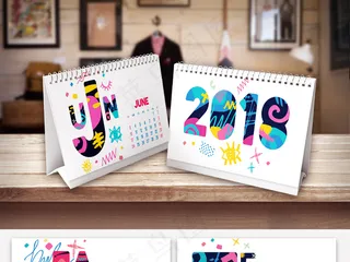 2018年扁平化炫彩字母台历模板