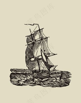 帆船手绘海上交通工具船