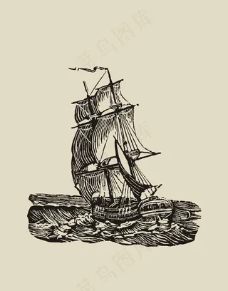 帆船手绘海上交通工具船
