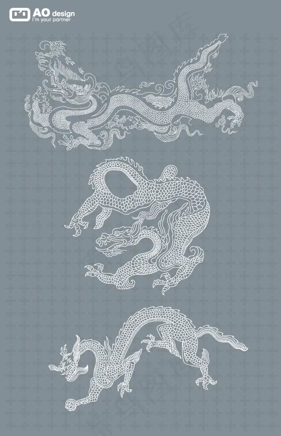中国古典花纹矢量线绘制的龙