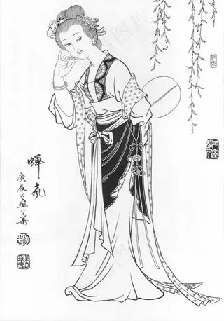 刘公华白描人物-042 蝉声