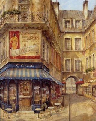 欧式装饰画 巴黎街景 酒吧图片