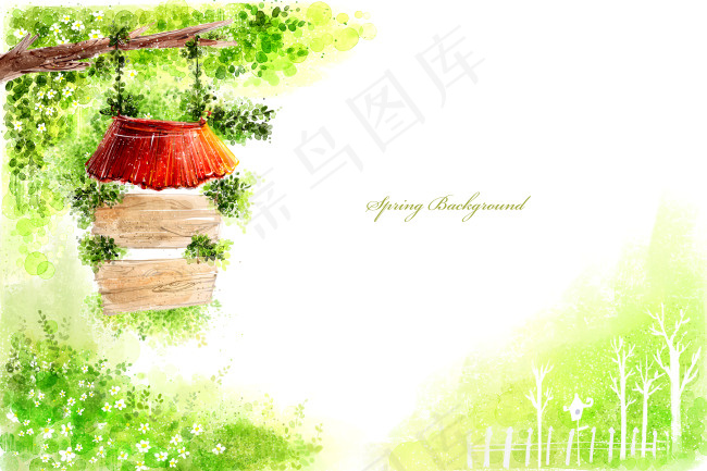 春天的脚步手绘水彩画PSD素材