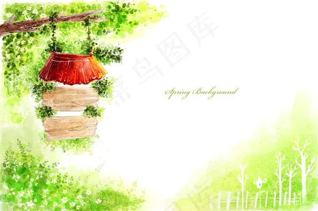 春天的脚步手绘水彩画PSD素材psd模版下载