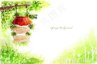 春天的脚步手绘水彩画PSD素材