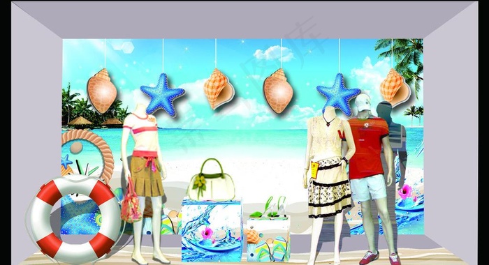 夏季橱窗展示点图片psd模版下载