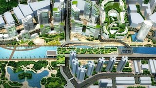 局部现代城市规划城市景观鸟瞰3D模...