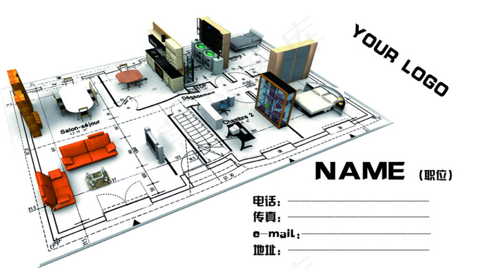 室内设计名片(1063X591(DPI:300))psd模版下载