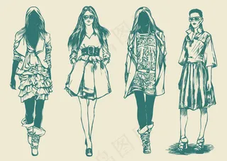复古的时尚模型01矢量