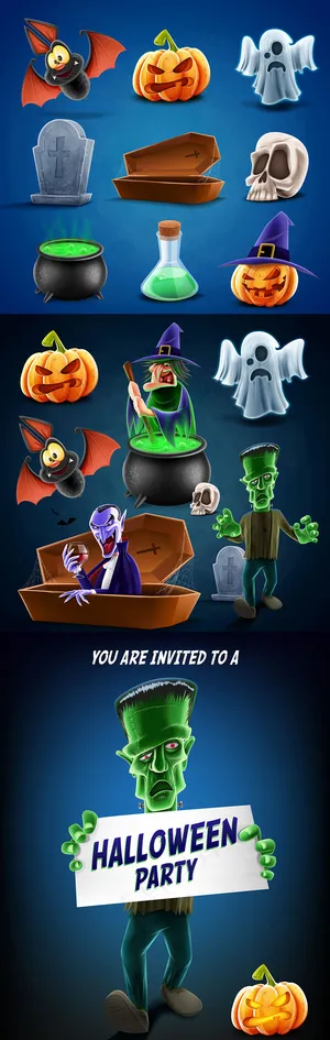 多款立体精致万圣节装饰设计矢量素材