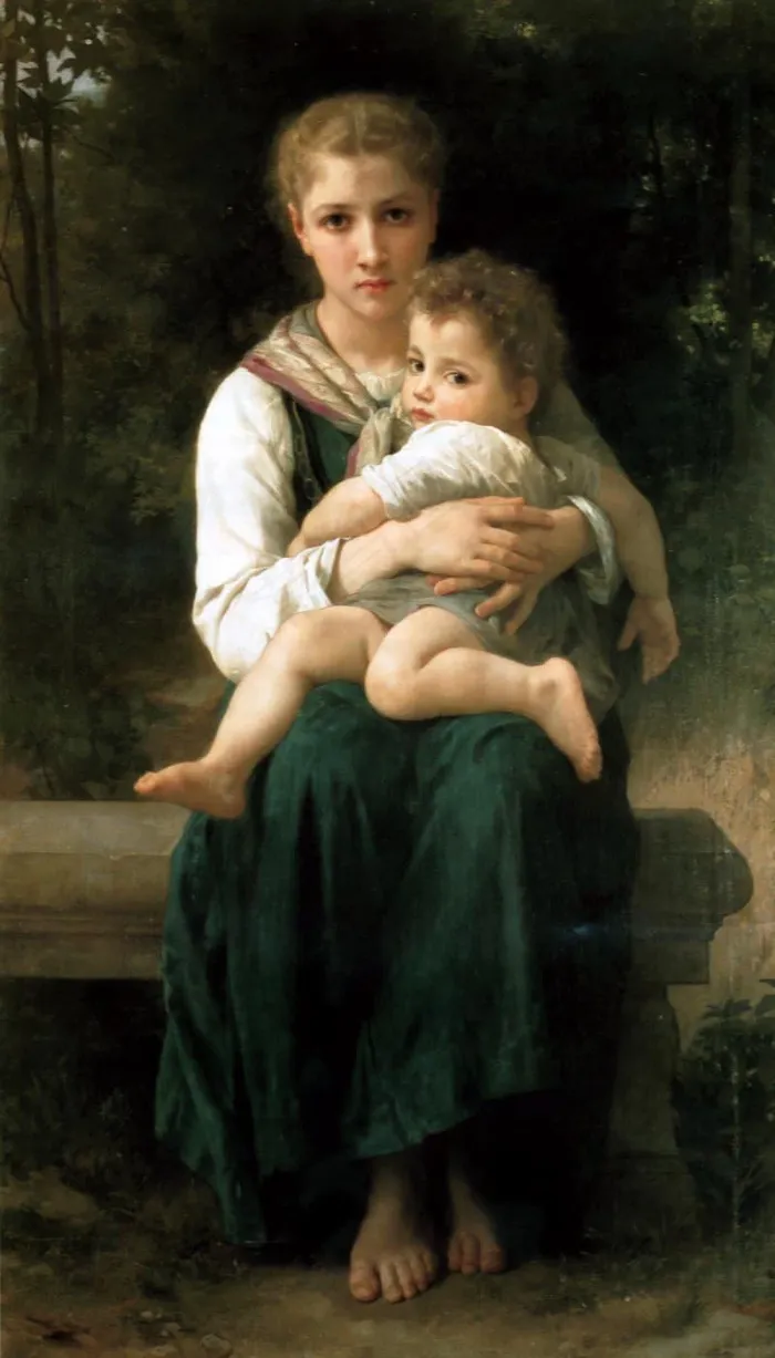 母子油画