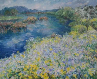 薰衣草山水油画