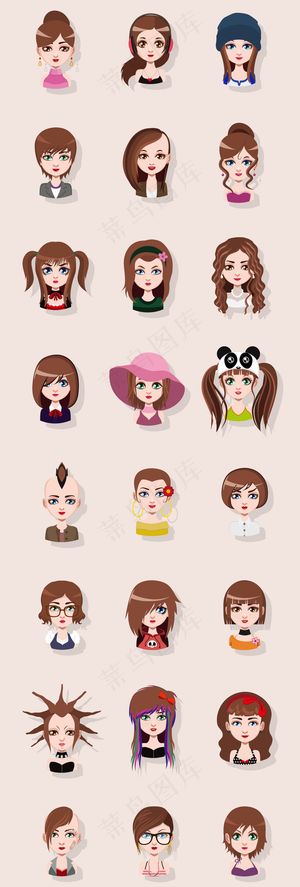 棕色卡通插画风格美女人物元素矢量
